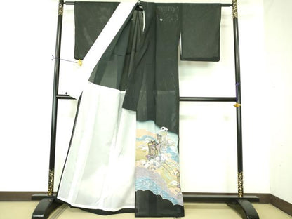 平和屋着物＊夏物 黒留袖 絽 御所車花文 暈し染め 金彩 洗える着物 DABE1390op