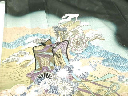 平和屋着物＊夏物 黒留袖 絽 御所車花文 暈し染め 金彩 洗える着物 DABE1390op