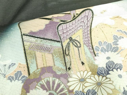 平和屋着物＊夏物 黒留袖 絽 御所車花文 暈し染め 金彩 洗える着物 DABE1390op