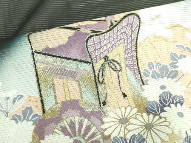 平和屋着物＊夏物 黒留袖 絽 御所車花文 暈し染め 金彩 洗える着物 DABE1390op