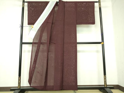 平和屋着物＊夏物　色無地　絽　笹の葉紋紗　紫鳶色　正絹　逸品　未使用　DABE1391op