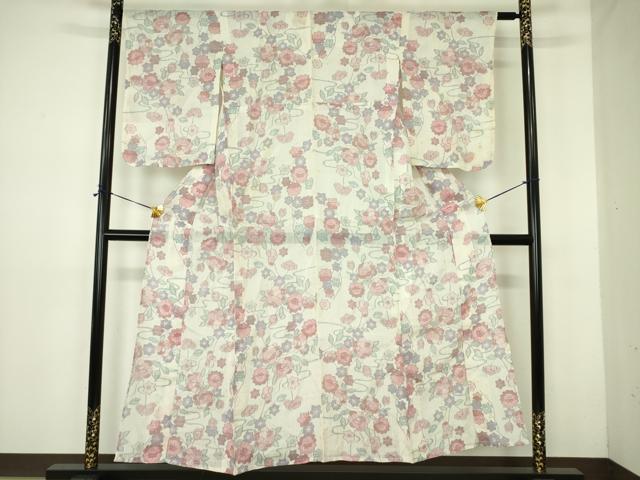 平和屋着物＊夏物　本場小千谷ちぢみ　草花　麻　逸品　DABE1396op