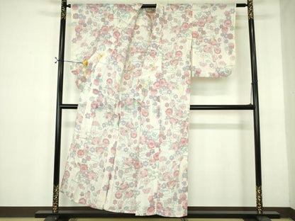 平和屋着物＊夏物　本場小千谷ちぢみ　草花　麻　逸品　DABE1396op
