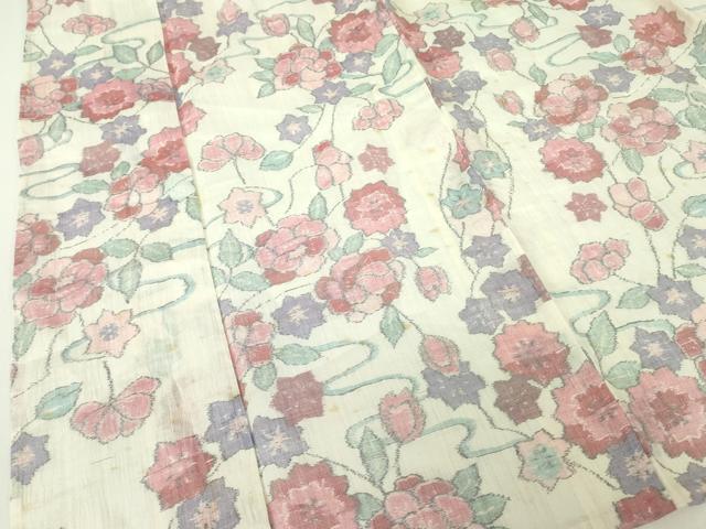 平和屋着物＊夏物　本場小千谷ちぢみ　草花　麻　逸品　DABE1396op