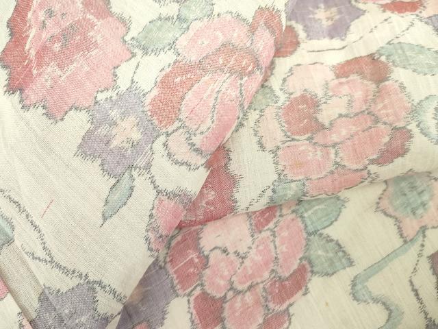 平和屋着物＊夏物　本場小千谷ちぢみ　草花　麻　逸品　DABE1396op