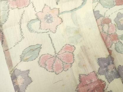 平和屋着物＊夏物　本場小千谷ちぢみ　草花　麻　逸品　DABE1396op