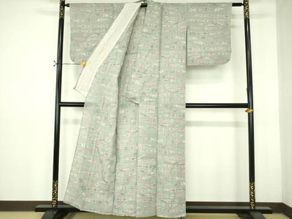 平和屋着物＊夏物 本場小千谷ちぢみ 横段抽象文 麻 逸品 DABE1398op