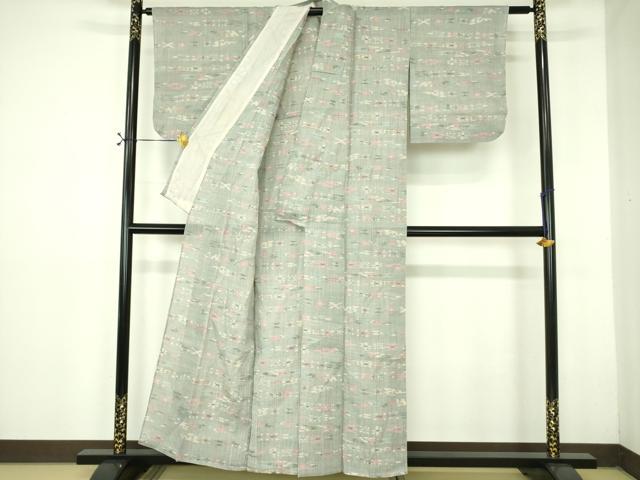 平和屋着物＊夏物 本場小千谷ちぢみ 横段抽象文 麻 逸品 DABE1398op