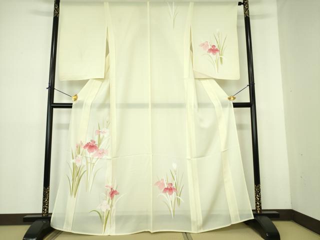 平和屋着物＊夏物　訪問着　絽　刺繍　カキツバタ　杜若　銀彩　正絹　逸品　DABE1400op 平和屋着物＊夏物 訪問着 絽 刺繍 カキツバタ 杜若 銀彩 正絹 逸品