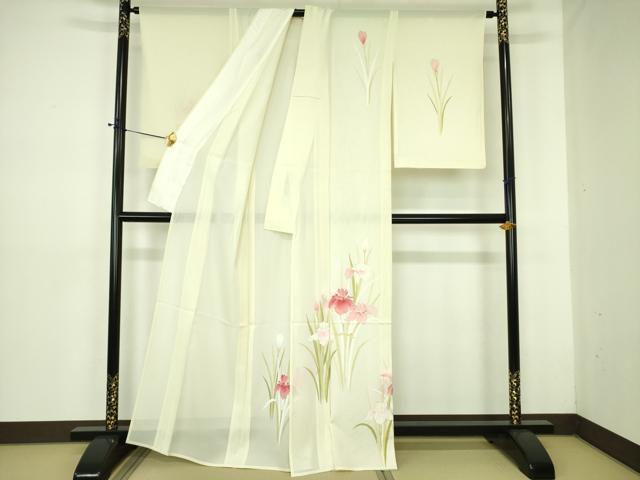 平和屋着物＊夏物 訪問着 絽 刺繍 カキツバタ 杜若 銀彩 正絹 逸品 DABE1400op