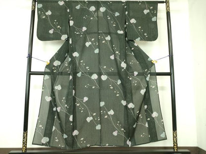 平和屋着物＊夏物 小紋 紗 草花 洗える着物 DABE1405op