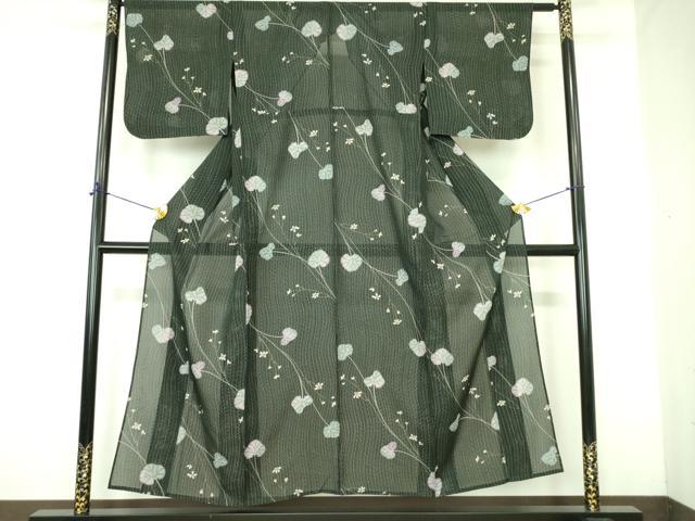 平和屋着物＊夏物 小紋 紗 草花 洗える着物 DABE1405op