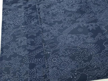 平和屋着物＊夏物 本藍 型絵染 小紋 絽 草花文 正絹 逸品 DABE1412op