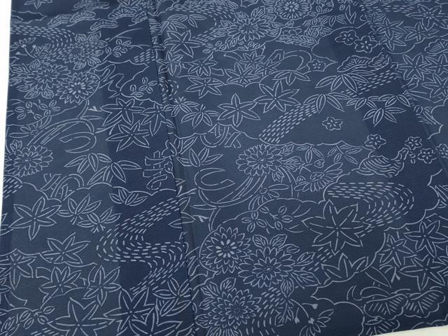 平和屋着物＊夏物 本藍 型絵染 小紋 絽 草花文 正絹 逸品 DABE1412op