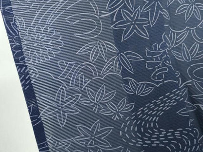 平和屋着物＊夏物 本藍 型絵染 小紋 絽 草花文 正絹 逸品 DABE1412op