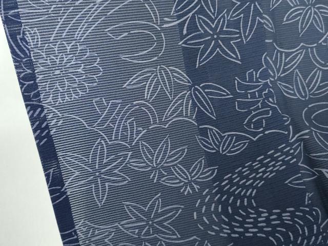 平和屋着物＊夏物 本藍 型絵染 小紋 絽 草花文 正絹 逸品 DABE1412op