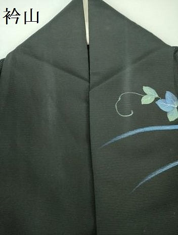 平和屋着物＊夏物 訪問着 絽 手描き 南天蔦の葉文 黒地 正絹 逸品 DABE1413op