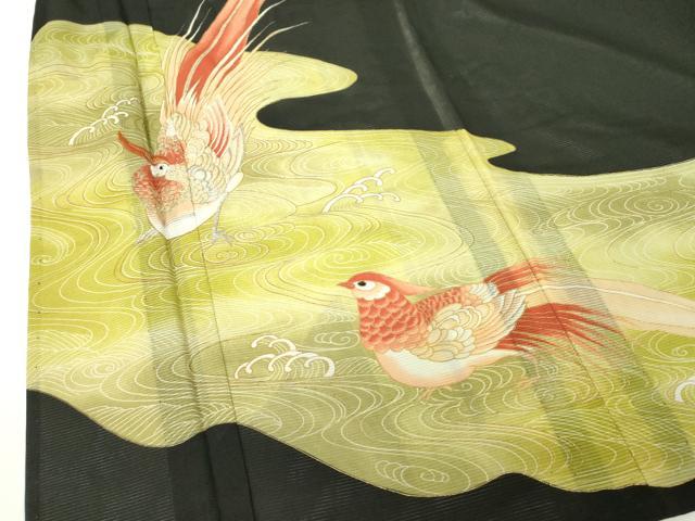 平和屋着物＊夏物　黒留袖　絽　尾長鳥　金彩　洗える着物　DABE1415op