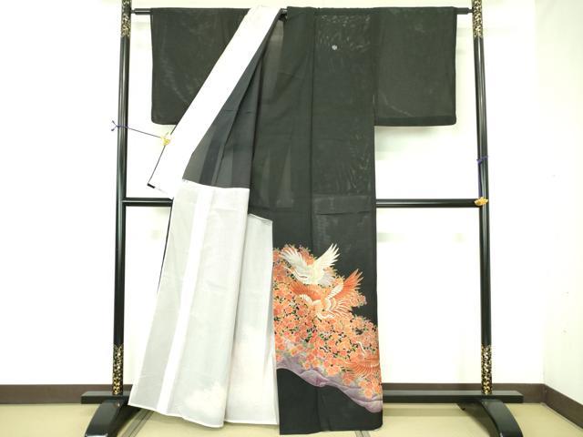 平和屋着物＊夏物 黒留袖 絽 刺繍 飛鶴花文 金糸 洗える着物 DABE1418op