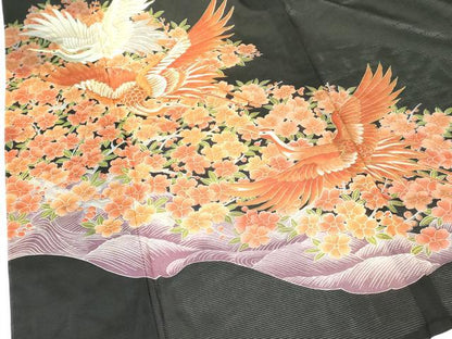 平和屋着物＊夏物 黒留袖 絽 刺繍 飛鶴花文 金糸 洗える着物 DABE1418op