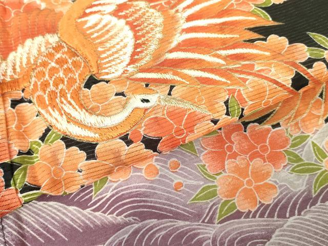 平和屋着物＊夏物 黒留袖 絽 刺繍 飛鶴花文 金糸 洗える着物 DABE1418op