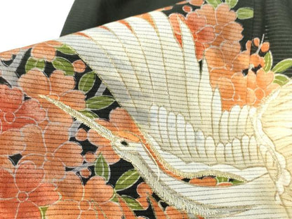 平和屋着物＊夏物 黒留袖 絽 刺繍 飛鶴花文 金糸 洗える着物 DABE1418op