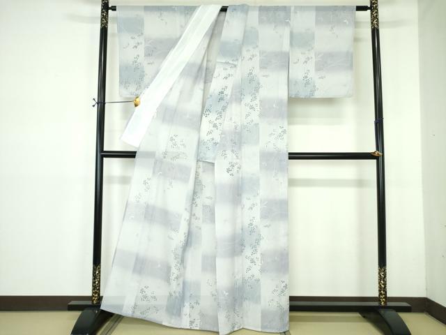 平和屋着物＊夏物 小紋 絽 舞蝶草葉文 暈し染め さんび謹製 洗える着物 DABE1420op