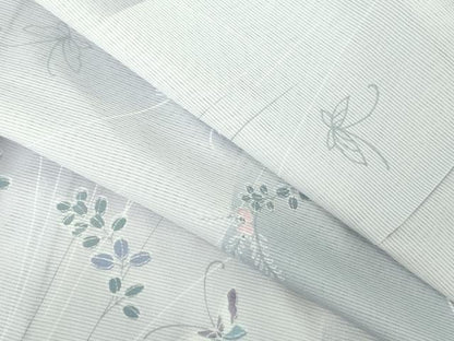 平和屋着物＊夏物 小紋 絽 舞蝶草葉文 暈し染め さんび謹製 洗える着物 DABE1420op