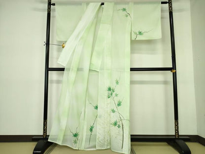 平和屋着物＊夏物 訪問着 絽 手描き 枝楓文 銀彩 洗える着物 DABE1422op