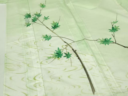 平和屋着物＊夏物 訪問着 絽 手描き 枝楓文 銀彩 洗える着物 DABE1422op