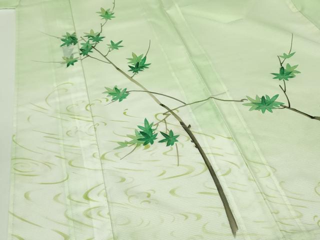 平和屋着物＊夏物 訪問着 絽 手描き 枝楓文 銀彩 洗える着物 DABE1422op
