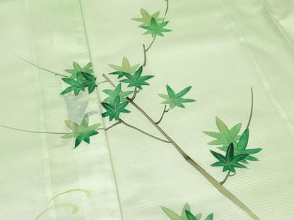 平和屋着物＊夏物 訪問着 絽 手描き 枝楓文 銀彩 洗える着物 DABE1422op