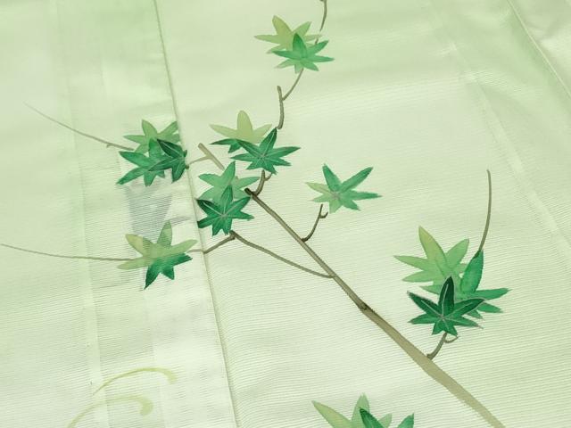 平和屋着物＊夏物 訪問着 絽 手描き 枝楓文 銀彩 洗える着物 DABE1422op