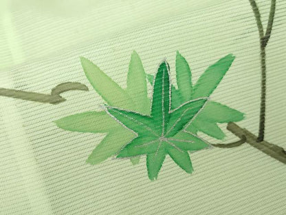 平和屋着物＊夏物 訪問着 絽 手描き 枝楓文 銀彩 洗える着物 DABE1422op