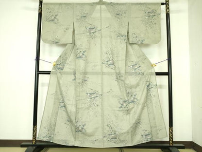平和屋着物＊夏物 小紋 絽 風景花文 洗える着物 DABE1423op