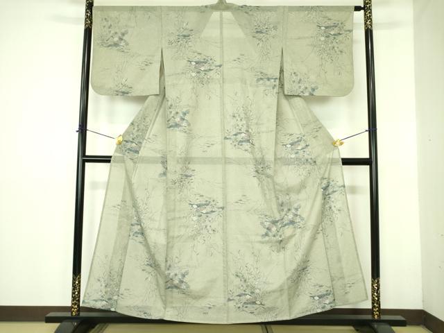 平和屋着物＊夏物 小紋 絽 風景花文 洗える着物 DABE1423op