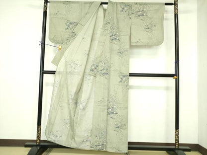 平和屋着物＊夏物 小紋 絽 風景花文 洗える着物 DABE1423op