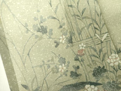 平和屋着物＊夏物 小紋 絽 風景花文 洗える着物 DABE1423op