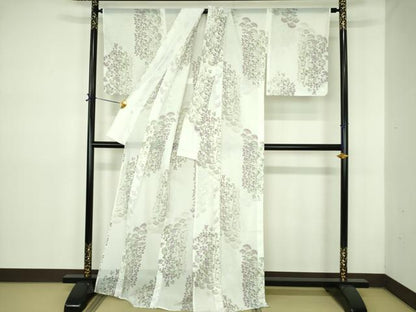 平和屋着物＊夏物 小紋 絽 草花 洗える着物 DABE1427op