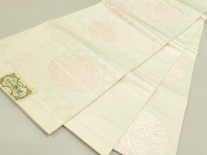 平和屋着物●西陣　美術工芸　秀悦　六通柄袋帯　唐織　亀甲華文　銀糸　証紙付・共箱付き　正絹　逸品　DABE1433op
