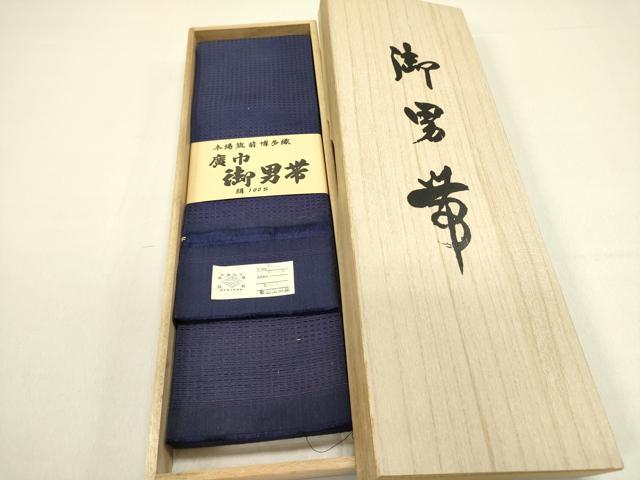 平和屋着物●男性　本場筑前博多織　角帯　格子　証紙・共箱付き　正絹　逸品　未使用　DABE1435op