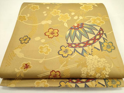 平和屋着物●六通柄袋帯　唐織　花鞠文　正絹　逸品　DABE1453op