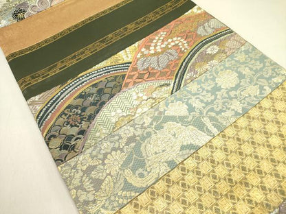 平和屋着物●全通柄袋帯　唐織　切嵌　横段花文　金糸　正絹　逸品　DABE1455op