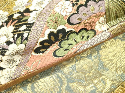 平和屋着物●全通柄袋帯　唐織　切嵌　横段花文　金糸　正絹　逸品　DABE1455op
