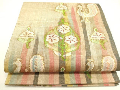 平和屋着物●太鼓柄袋帯　すくい織　花鳥文　金糸　正絹　逸品　DABE1456op