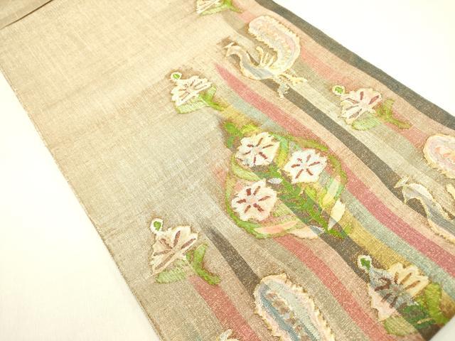 平和屋着物●太鼓柄袋帯　すくい織　花鳥文　金糸　正絹　逸品　DABE1456op