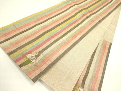 平和屋着物●太鼓柄袋帯　すくい織　花鳥文　金糸　正絹　逸品　DABE1456op