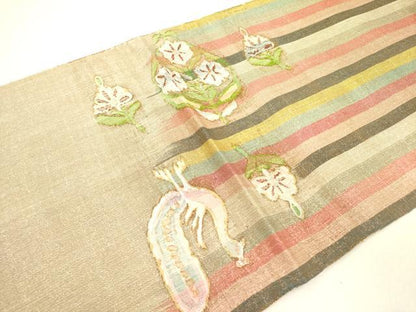 平和屋着物●太鼓柄袋帯　すくい織　花鳥文　金糸　正絹　逸品　DABE1456op