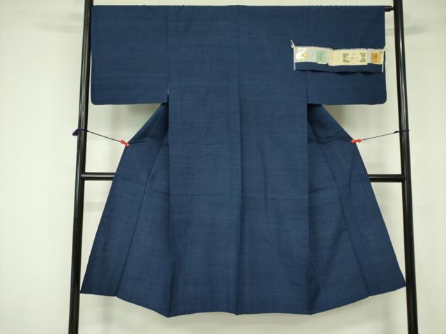 平和屋着物▽男性　本場結城玉紬　単衣　濃藍色　証紙付き　正絹　逸品　DABE1469op