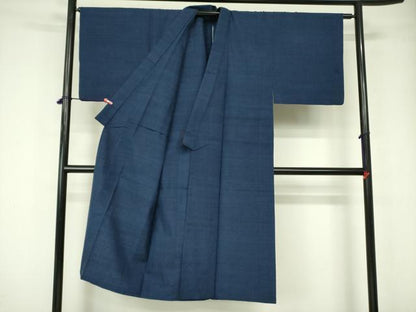 平和屋着物▽男性　本場結城玉紬　単衣　濃藍色　証紙付き　正絹　逸品　DABE1469op